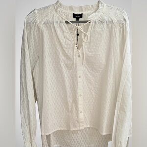 ME+EM White Cotton Tie Neck Button Down Blouse New with Tags US size 12